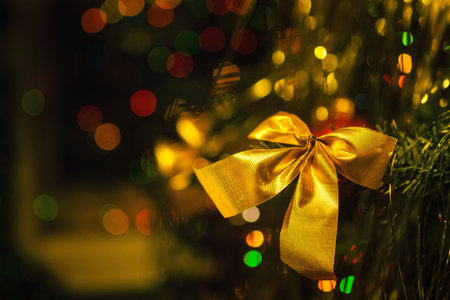 Christmas greeting card with a bow in retro styleの写真素材