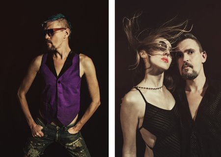 Stylish studio portrait on black background. Fashionの写真素材