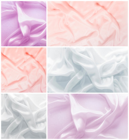 Textures of wavy crumpled silk. A set of tissue samplesの写真素材