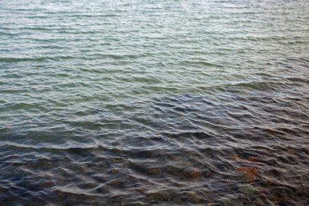 Transparent water in a lake with a rocky bottomの写真素材