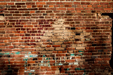 Texture of an old red brick wall close-upの写真素材