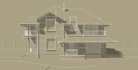 The facade is an important part of the project of a country house. The building is designed in a classical style. Pitched roofs and balconies give the house a lot of attractive appearance.の写真素材