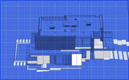 3d rendering of modern cozy house with parking and pool for sale or rent with wood plank facade....