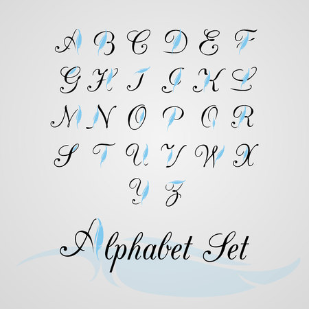 alphabet set, capital letters, decor featherのイラスト素材