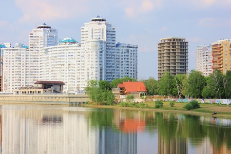 new houses on the riverの写真素材