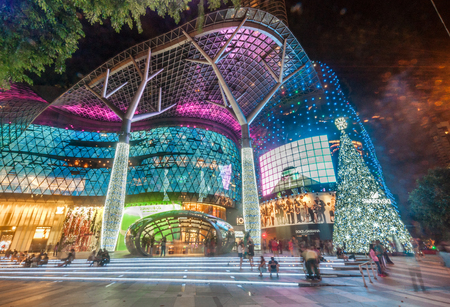 SINGAPORE - NOV 15 : night view of ION Orchard shopping mall on November 15, 2015 in Singapore,decorated with big Christmas tree to celebrate Christmas festival. It has 335 food and retail outlets opened in 2010.のeditorial素材