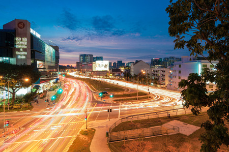 SingAPORE - JUNE 23, 2016 : twilight city view at Rochor canal road.のeditorial素材