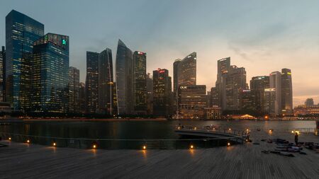 SINGAPORE - July 5, 2018 : twilight view with skyscrapers at Marina bayのeditorial素材