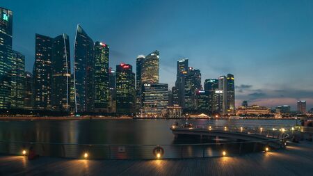 SINGAPORE - July 5, 2018 : twilight view with skyscrapers at Marina bayのeditorial素材
