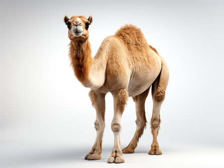 Camel isolated on a white background. Camelus dromedarius. 3D illustration. Studio. AI Generativeの素材