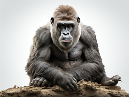 Gorilla sitting on the sand isolated on a white background.の素材