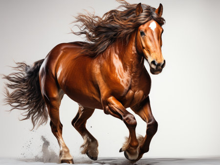 Arabian stallion in motion on gray background. Studio shot.の素材