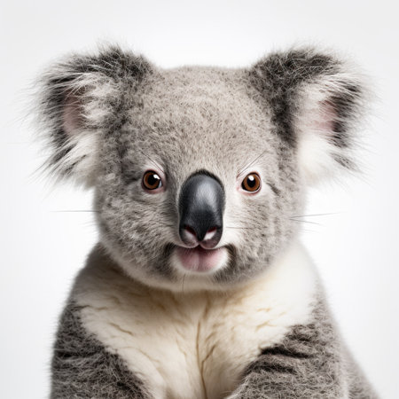 Close-up of a Koala Bear looking at camera on white backgroundの素材