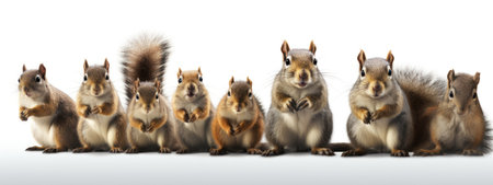 Group of squirrels in front of a white background.  Studio shot.の素材