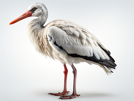White stork isolated on white background. 3d render illustration.の素材