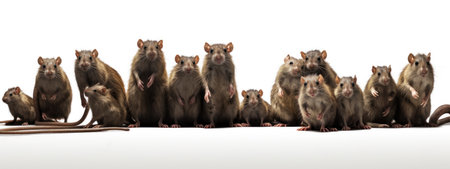 Group of rats on a white background. Isolated 3D illustrationの素材