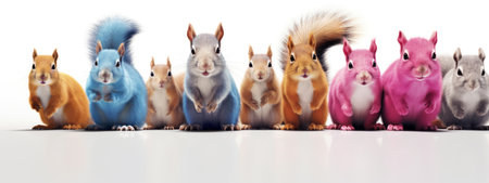 Squirrels in a row on a white background. 3d renderingの素材