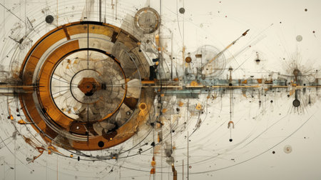 Abstract technology background with circles and lines. 3d rendering toned. Leonardo Davinci Styleの素材