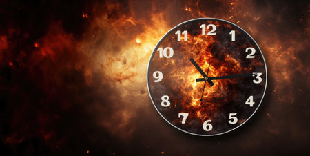 Clock face on fire background. Time concept. 3D Renderingの素材