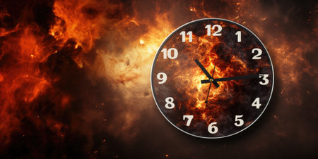 Clock face on fire background. Time concept. 3D rendering.の素材