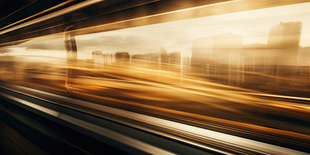 Motion blur of high speed train on the road with cityscape backgroundの素材