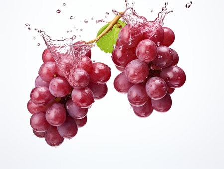 Bunch of red grapes with water splash isolated on white background.の素材