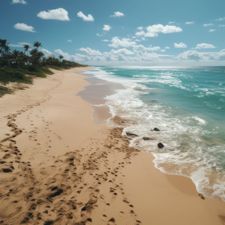 Aerial view of beautiful tropical beach with turquoise water and sandの素材