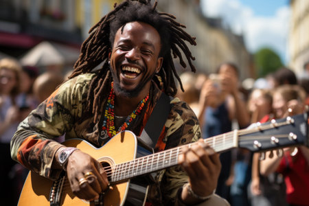 concert of afro-american musician at Amsterdam Roots Open Air, free public cultural festival held in Oosterparkの素材