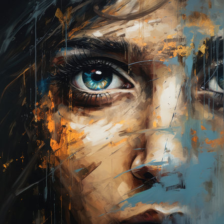 Close-up portrait of a beautiful woman with blue eyes. Portrait of a girl with blue eyes.の素材