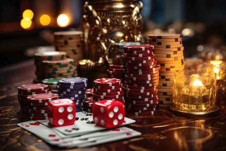 Poker chips and cards on the table in casino. Casino conceptの素材
