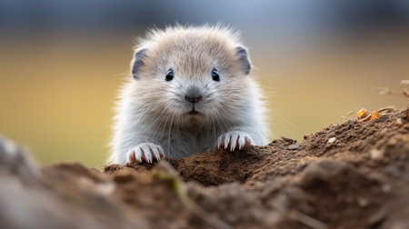 Hamster on a hole in the ground. Close-up.の素材