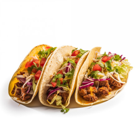 tacos with meat and vegetables isolated on a white background.の素材