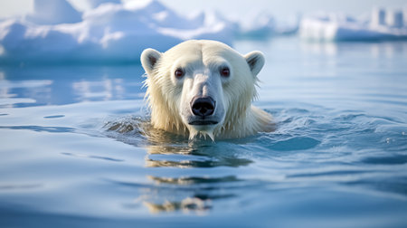 Polar bear (Ursus maritimus) swimming in the water.の素材