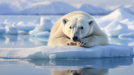 Polar bear (Ursus maritimus) mother and cub on the pack ice, north of Svalbard Arctic Norwayの素材