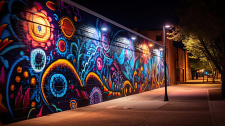 Colorful street art at night in the city. Street art concept.の素材
