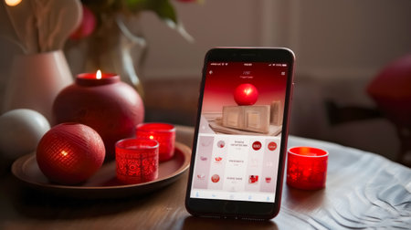 A smart phone screen displaying a Christmas app.の素材