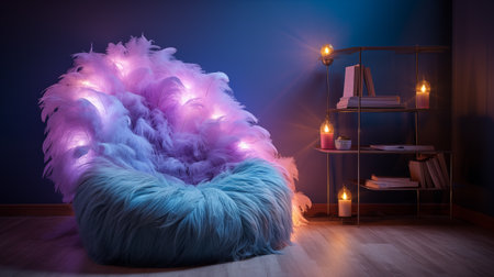 Comfortable armchair in the room at night with a lamp.の素材