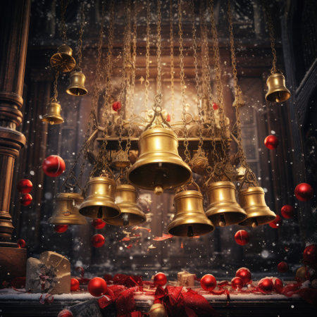 Christmas bells in the interior of the old house. Christmas background.の素材
