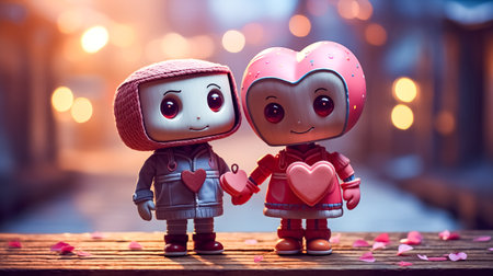 Valentine's day background with cute couple in love on the streetの素材