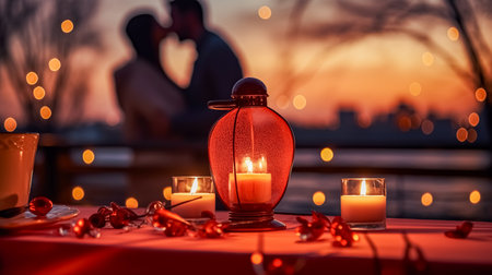 Romantic dinner on the terrace at sunset.の素材