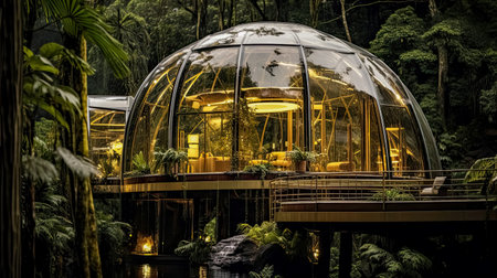 Exterior view of a luxury hotel in the rainforest of Singaporeの素材