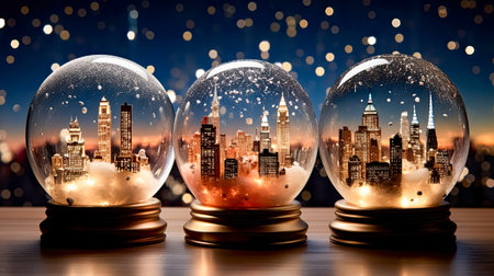 Snow globe with cityscape and skyscrapers. Christmas and New Year concept.の素材