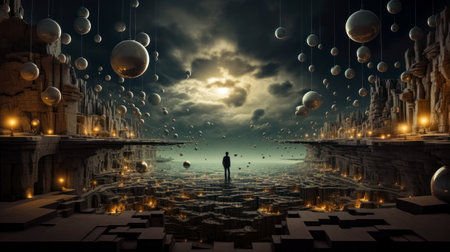 Surreal landscape. 3d illustration. Elements of this image furnished by NASAの素材