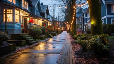 Street in the evening with lanterns in the city of Rotterdamの素材
