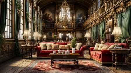 Interior of the royal palace in Paris, France. 3D renderingの素材