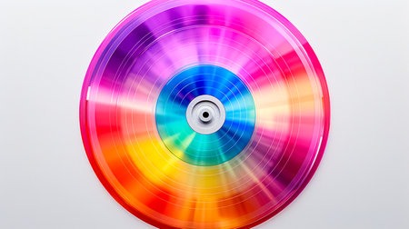 Colorful vinyl record isolated on a white background. Top view.の素材