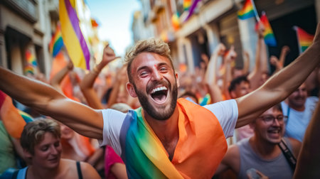 People take part in the gay pride parade in Milan.の素材