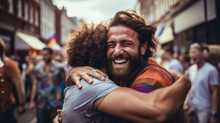 Hipster couple dancing in the street on a sunny day.の素材