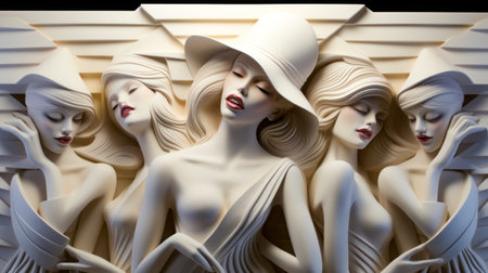 3d rendering of a female figure in a white hat on a black backgroundの素材