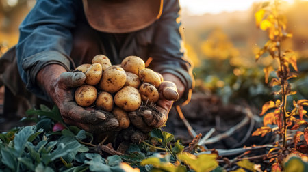 Harvesting potatoes in the field. Selective focus. nature.の素材